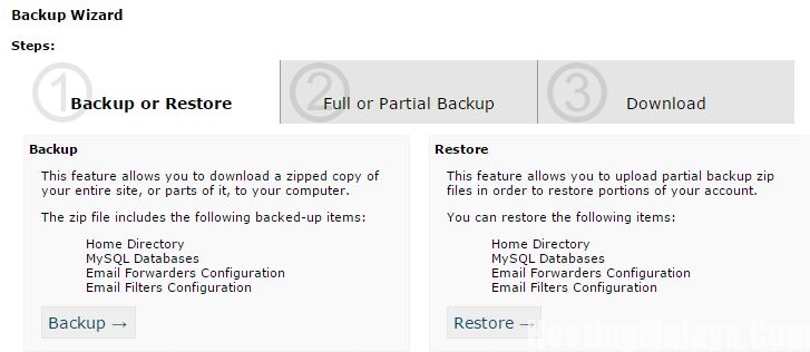 cpanel backup wizard