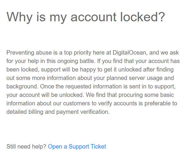 digital ocean account locked