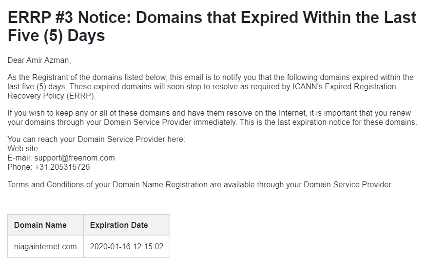 domain expire and renew cost