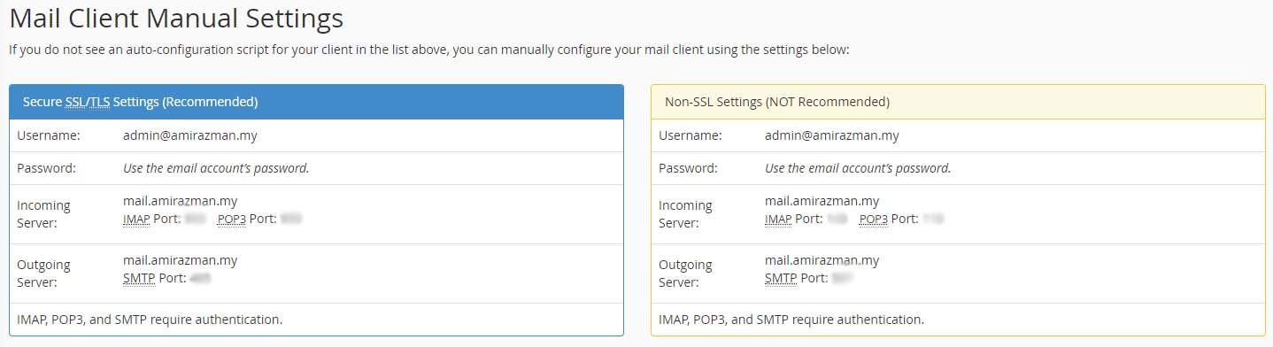 mail client manual setting cpanel