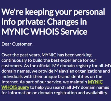 Perubahan Kepada Servis WHOIS MYNIC